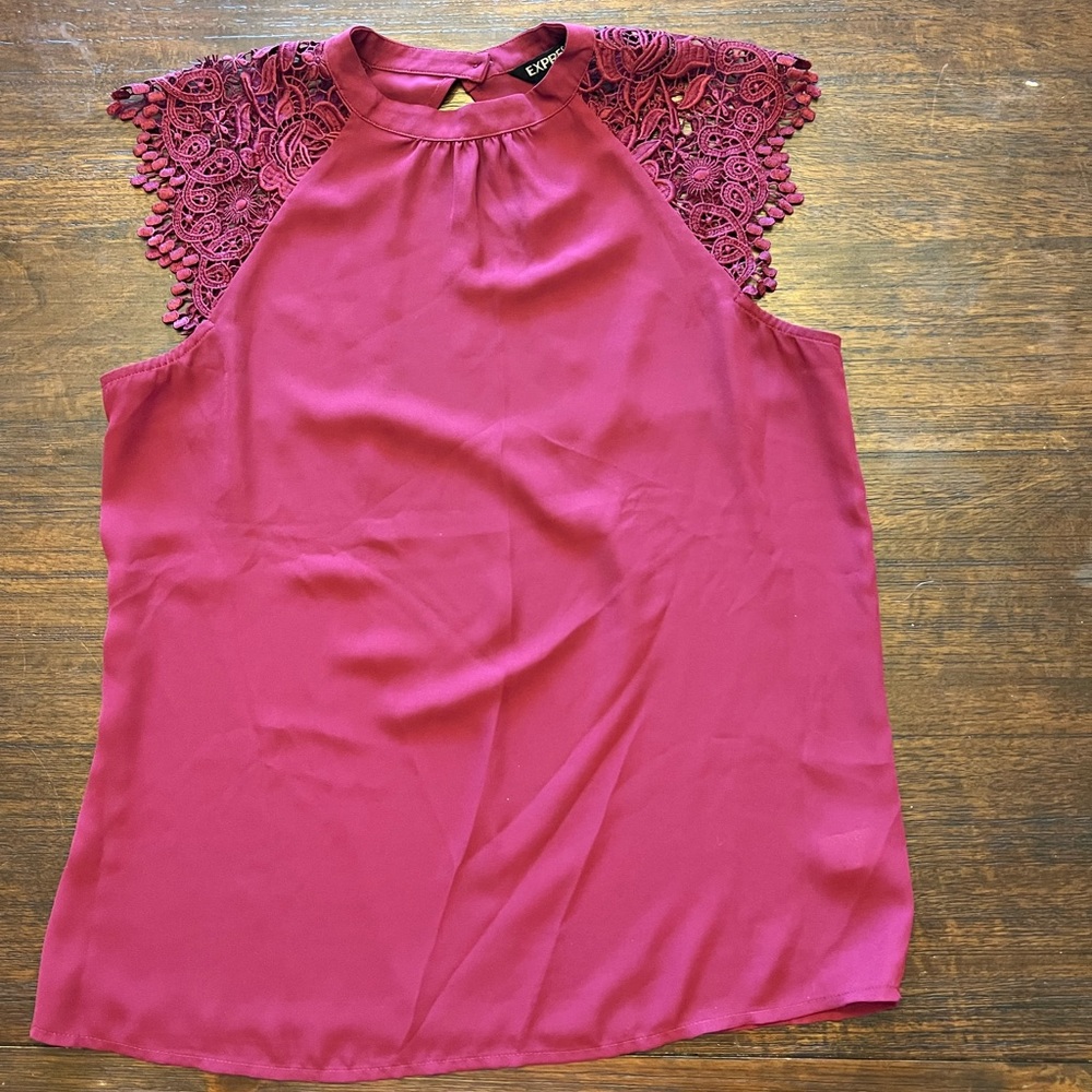 Burgundy top with lace shoulders